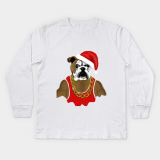 Gangster Santa Boxer Dog Funny Christmas Art Gift Kids Long Sleeve T-Shirt